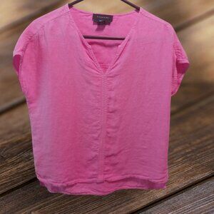 Tahari Womens 100% Linen Short Sleeve Boxy Top Pop Pink Small